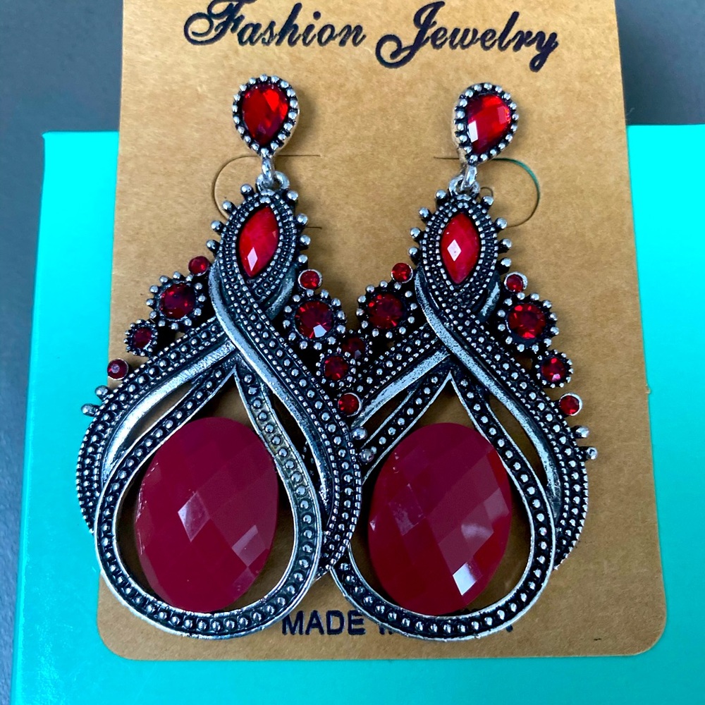 Red Gothic Art Deco Beaded Earrings